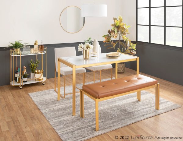 Fuji Contemporary Gold and Camel Faux Leather Bench 3