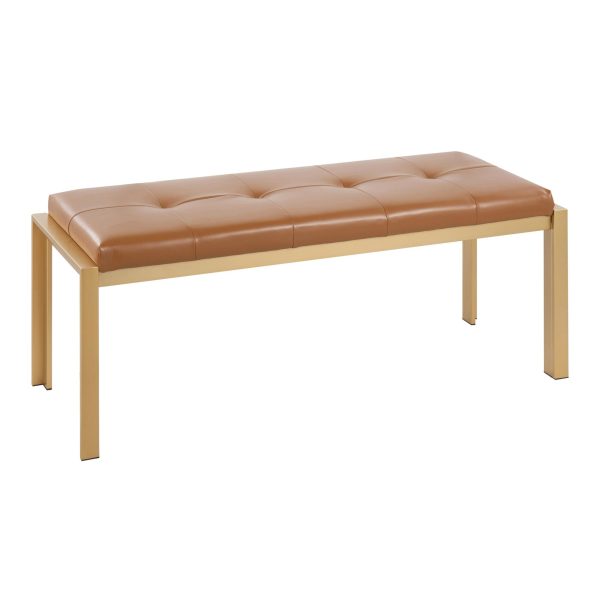 Fuji Contemporary Gold and Camel Faux Leather Bench 4