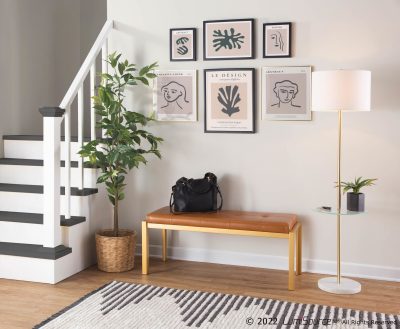 Fuji Contemporary Gold and Camel Faux Leather Bench