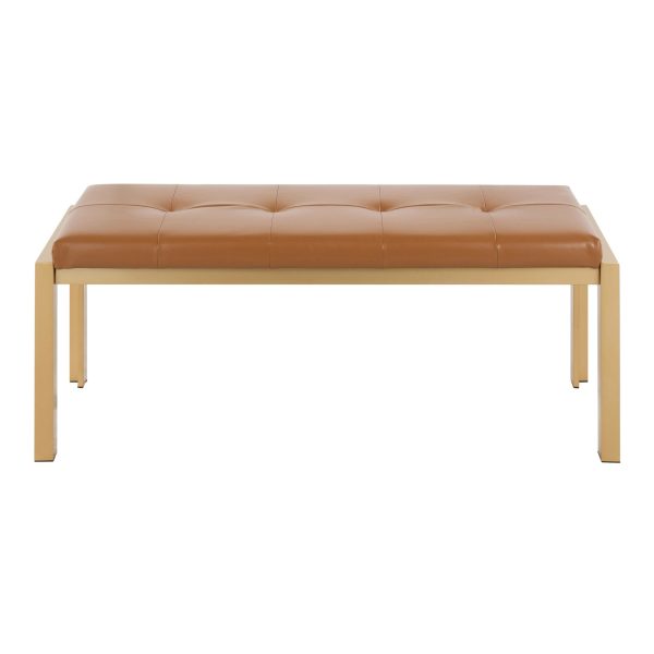 Fuji Contemporary Gold and Camel Faux Leather Bench 7