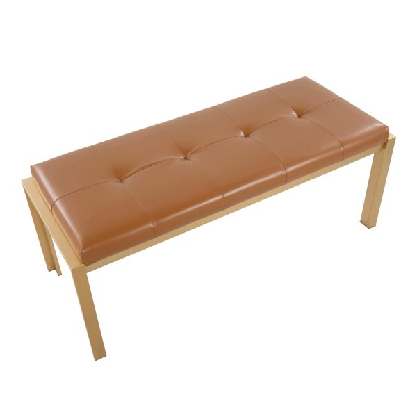 Fuji Contemporary Gold and Camel Faux Leather Bench 8