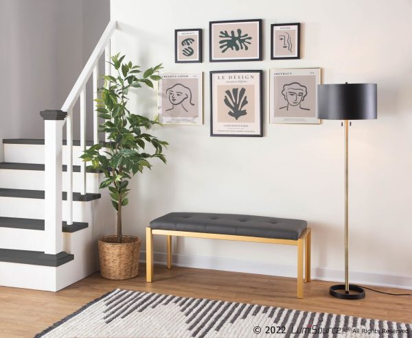 Fuji Contemporary Gold and Grey Faux Leather Bench 1
