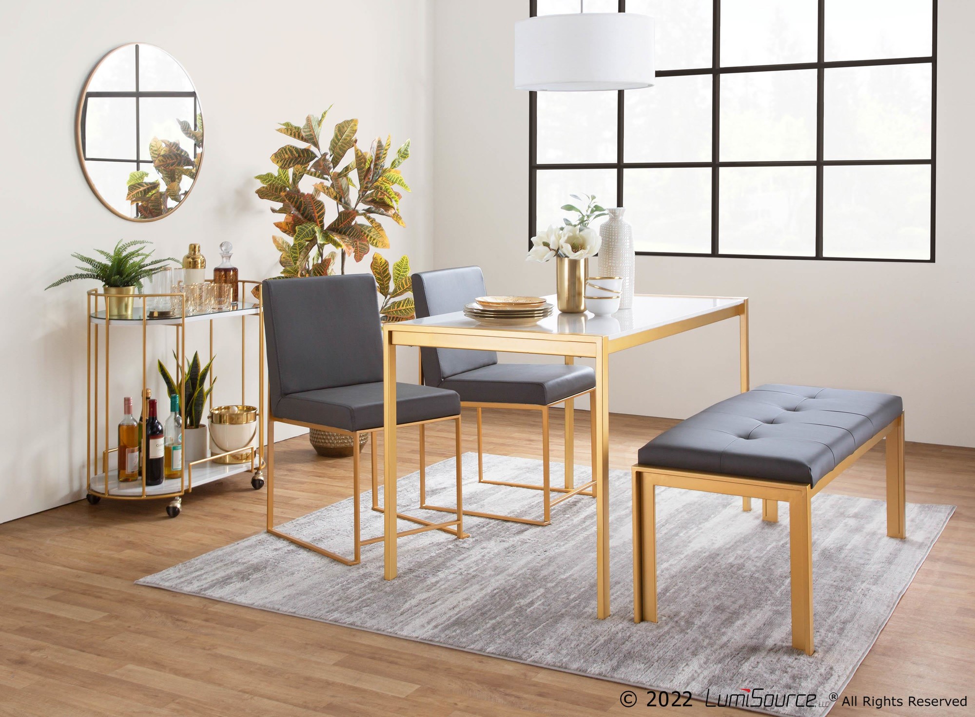 Fuji Contemporary Gold and Grey Faux Leather Bench 3 Fuji Contemporary Gold and Grey Faux Leather Bench - Image 3