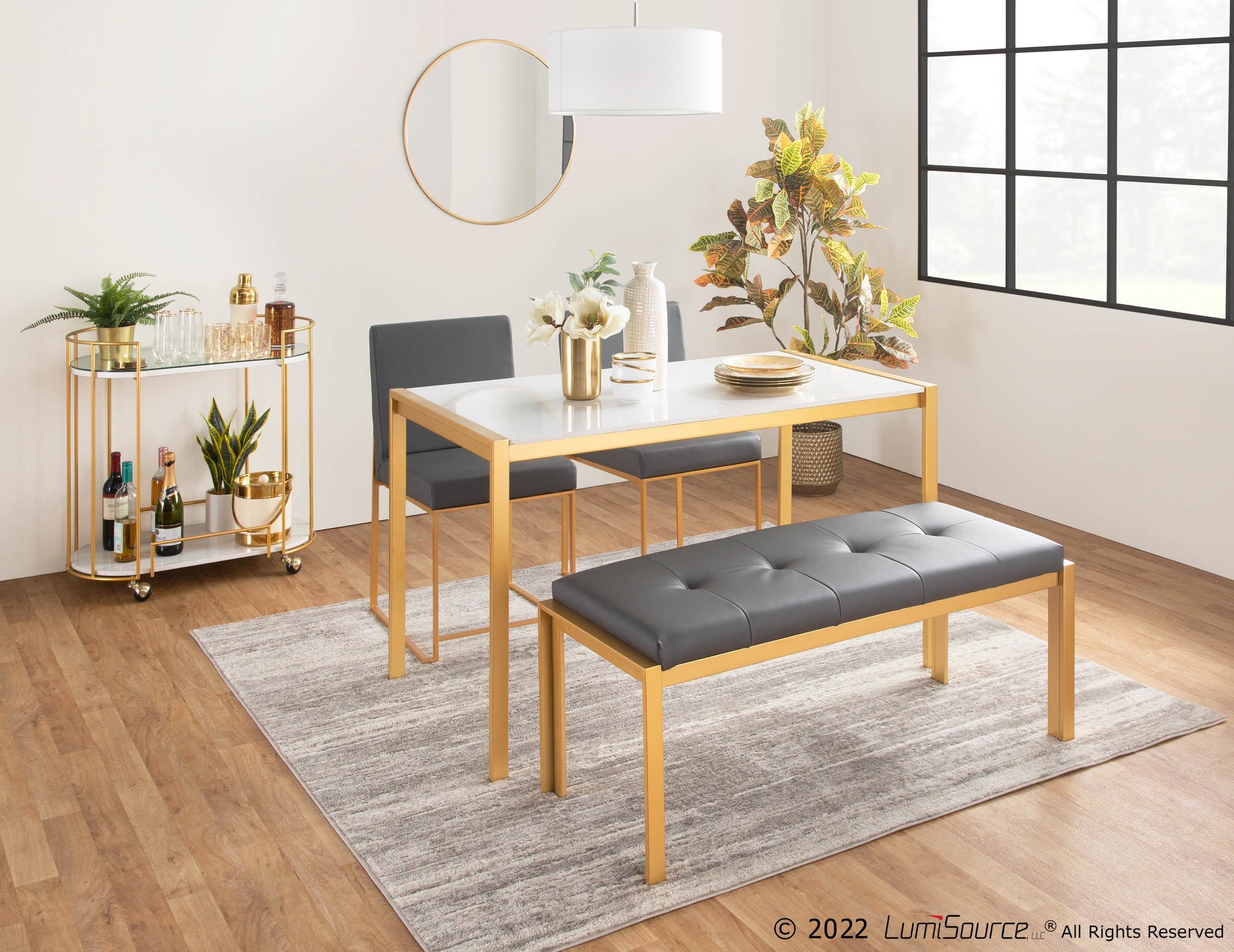 Fuji Contemporary Gold and Grey Faux Leather Bench 4 Fuji Contemporary Gold and Grey Faux Leather Bench - Image 4
