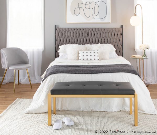Fuji Contemporary Gold and Grey Faux Leather Bench