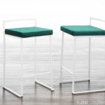 Fuji Contemporary Stackable White Counter Stools with Green Cushion (Set of 2) (Set of 2) 12 Fuji Contemporary Stackable White Counter Stools with Green Cushion (Set of 2) (Set of 2)