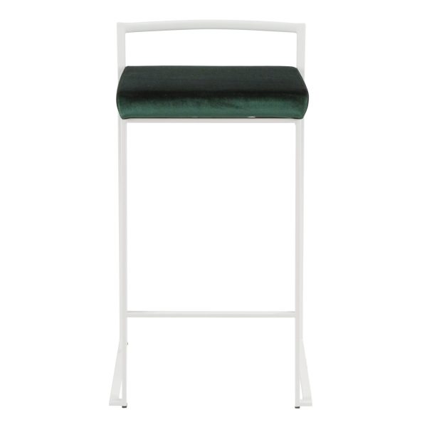 Fuji Contemporary Stackable White Counter Stools with Green Cushion Set of 2 Set of 2 8