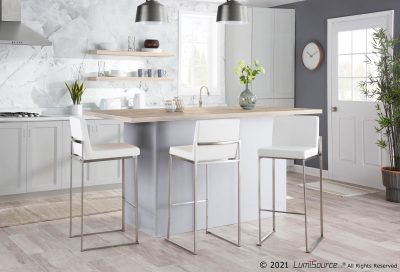 Fuji Contemporary Stainless Steel White Faux Leather Barstool (Set of 2)