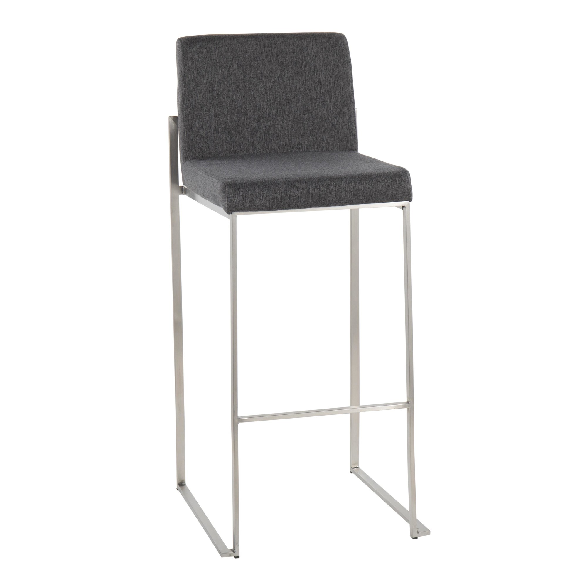 Fuji Contemporary Stainless Steel and Charcoal Bar Stools (Set of 2) 2 Fuji Contemporary Stainless Steel and Charcoal Bar Stools (Set of 2) - Image 2