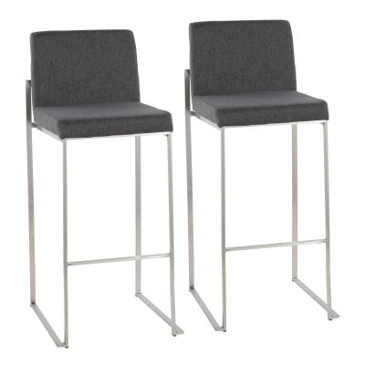 Fuji Contemporary Stainless Steel and Charcoal Bar Stools (Set of 2)
