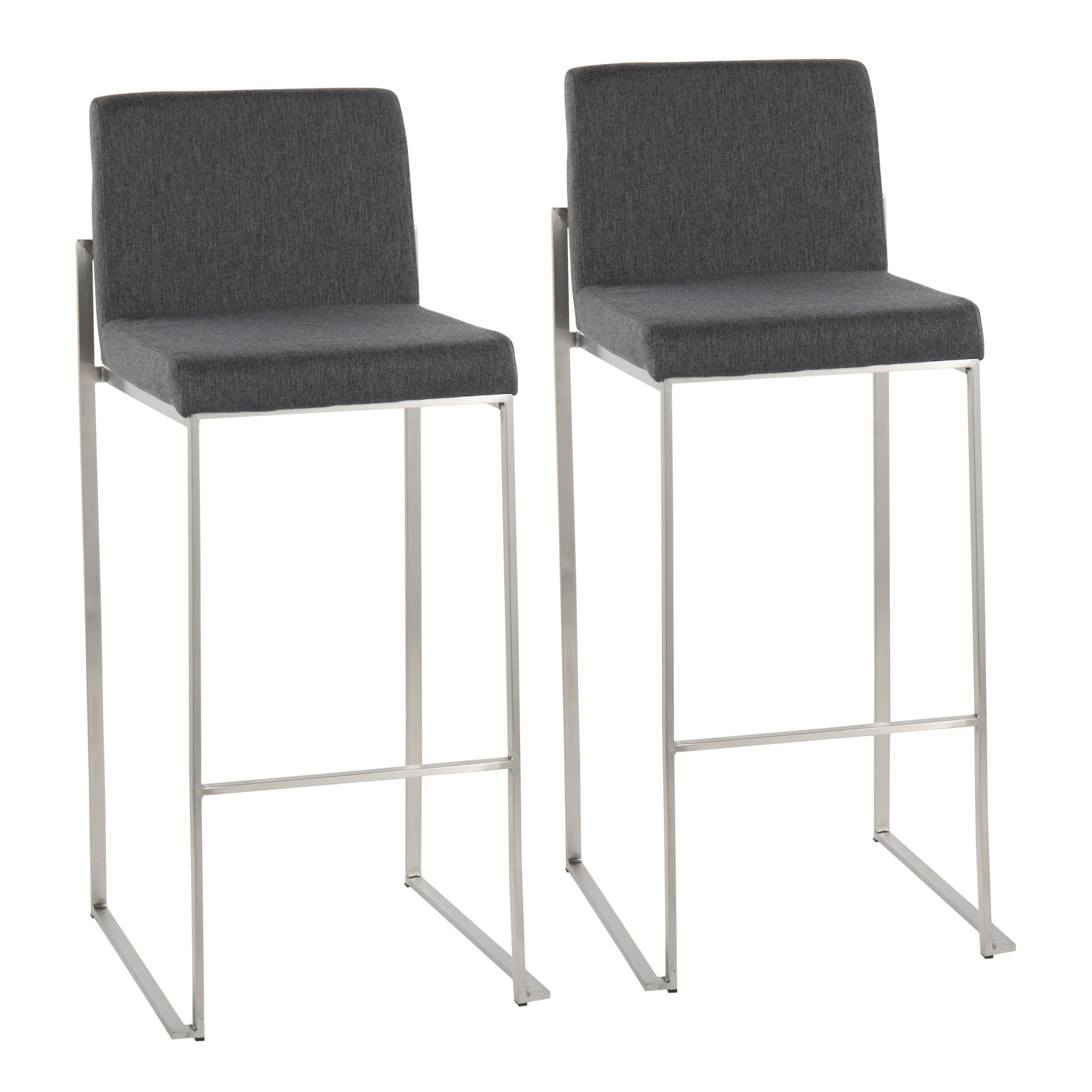 Fuji Contemporary Stainless Steel and Charcoal Bar Stools (Set of 2) 1 Fuji Contemporary Stainless Steel and Charcoal Bar Stools (Set of 2)