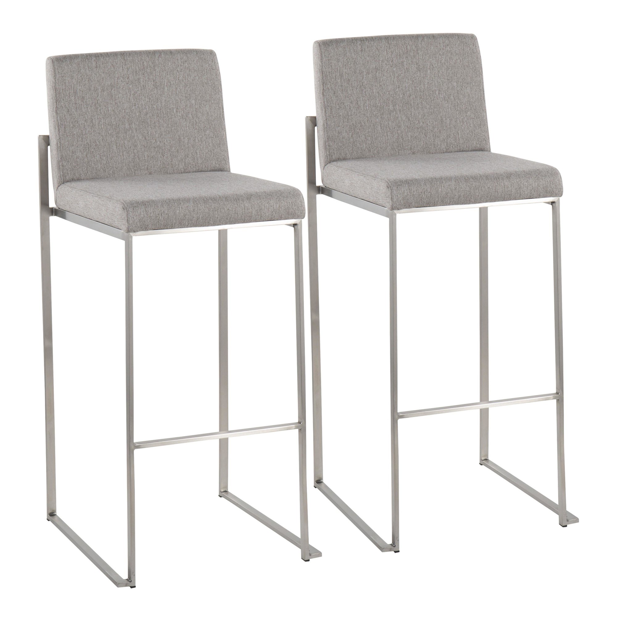 Fuji Contemporary Stainless Steel and Grey Fabric Bar Stools (Set of 2) 2 Fuji Contemporary Stainless Steel and Grey Fabric Bar Stools (Set of 2) - Image 2