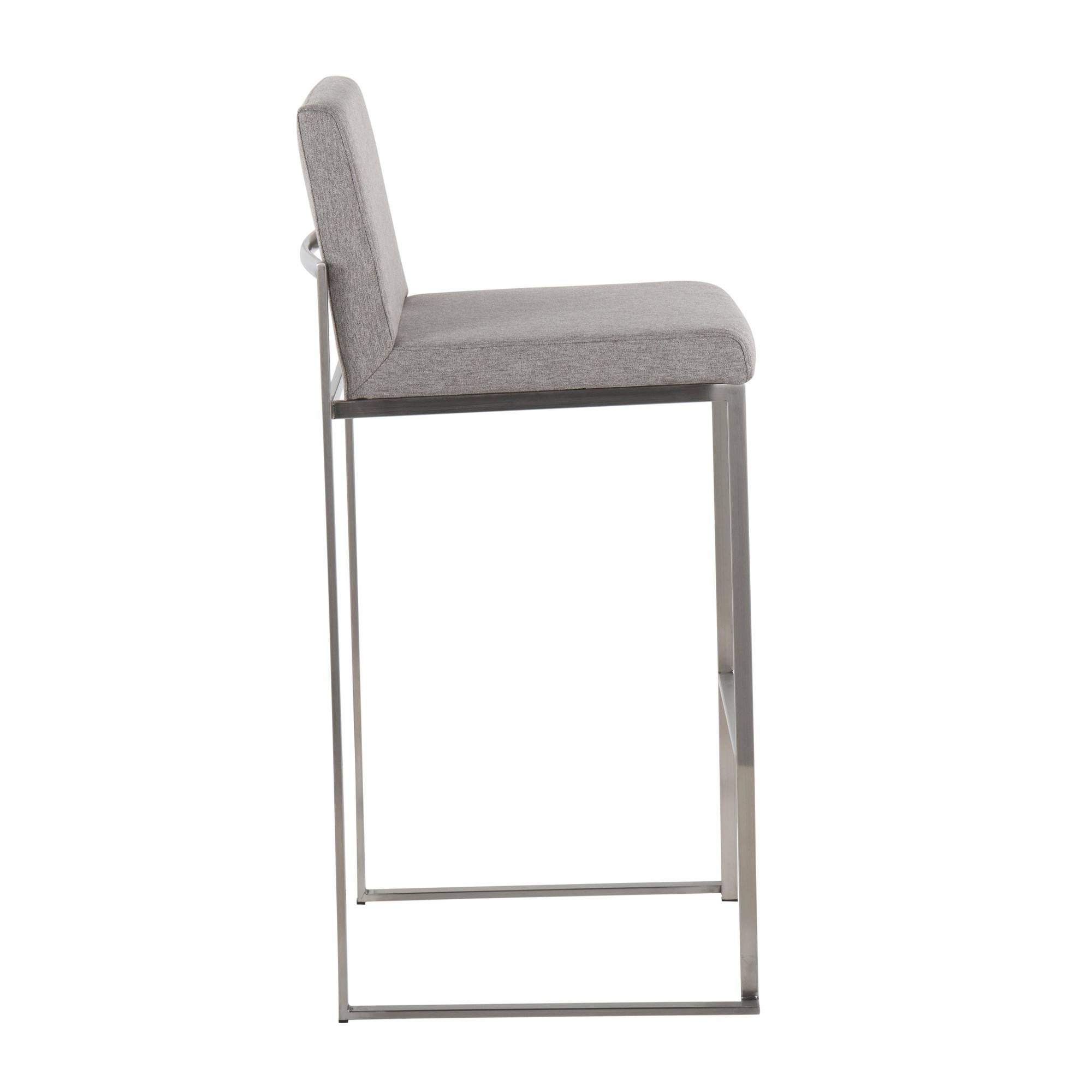 Fuji Contemporary Stainless Steel and Grey Fabric Bar Stools (Set of 2) 4 Fuji Contemporary Stainless Steel and Grey Fabric Bar Stools (Set of 2) - Image 4