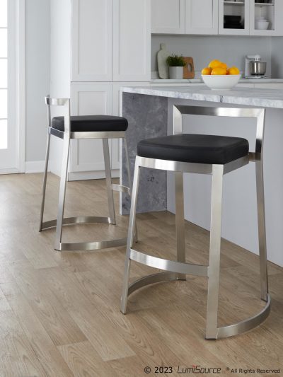 Fuji DLX Stainless Steel Black Contemporary Counter Stools (Set of 2)