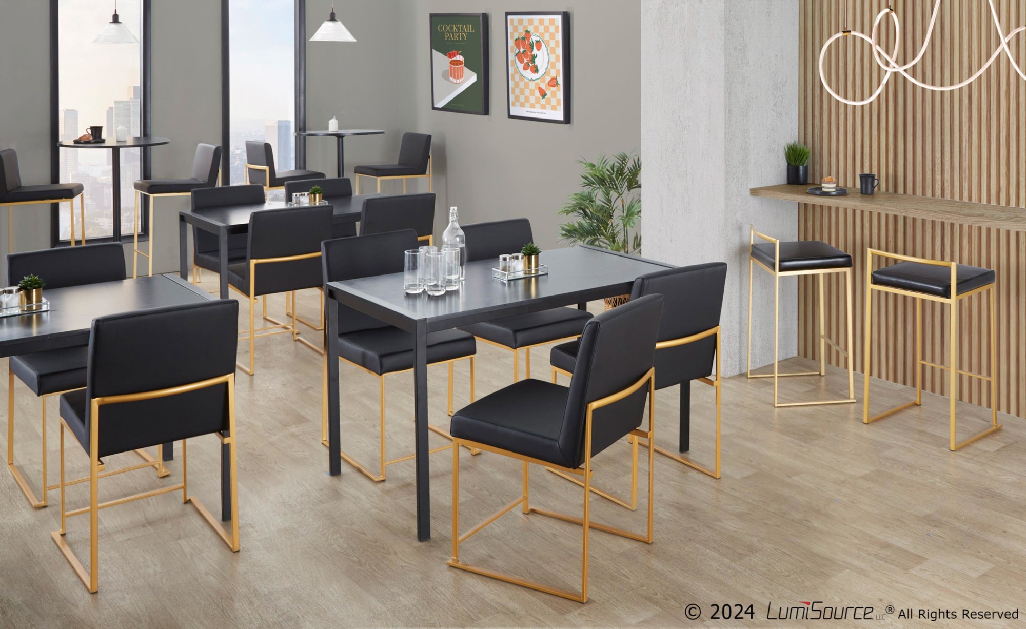 Fuji Gold Black Faux Leather Contemporary Counter Stools (Set of 2) 7 Fuji Gold Black Faux Leather Contemporary Counter Stools (Set of 2) - Image 7