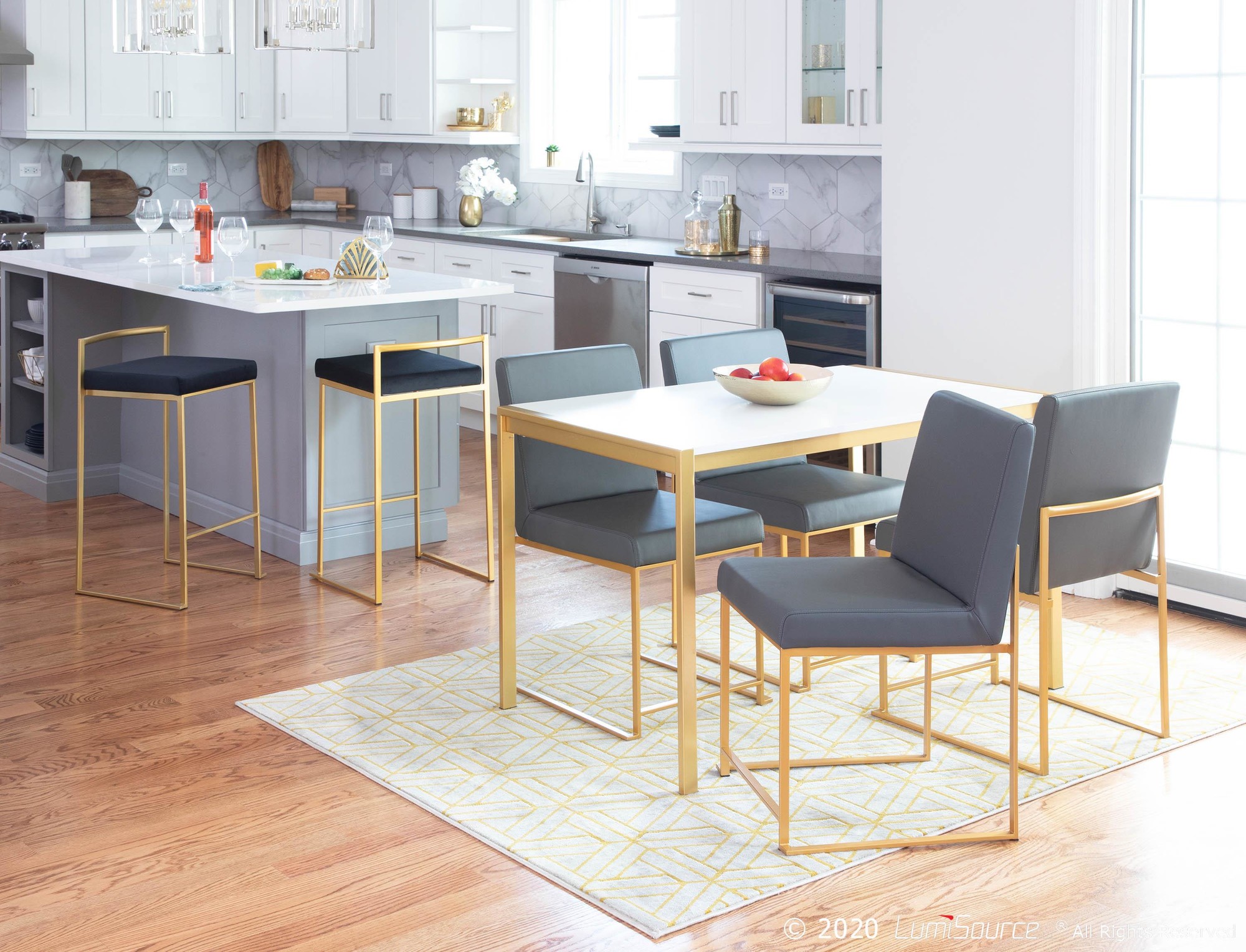 Fuji Gold Black Velvet Contemporary Counter Stools 26-Inch (Set of 2) 5 Fuji Gold Black Velvet Contemporary Counter Stools 26-Inch (Set of 2) - Image 5