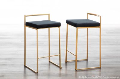 Fuji Gold Black Velvet Contemporary Counter Stools 26-Inch (Set of 2)