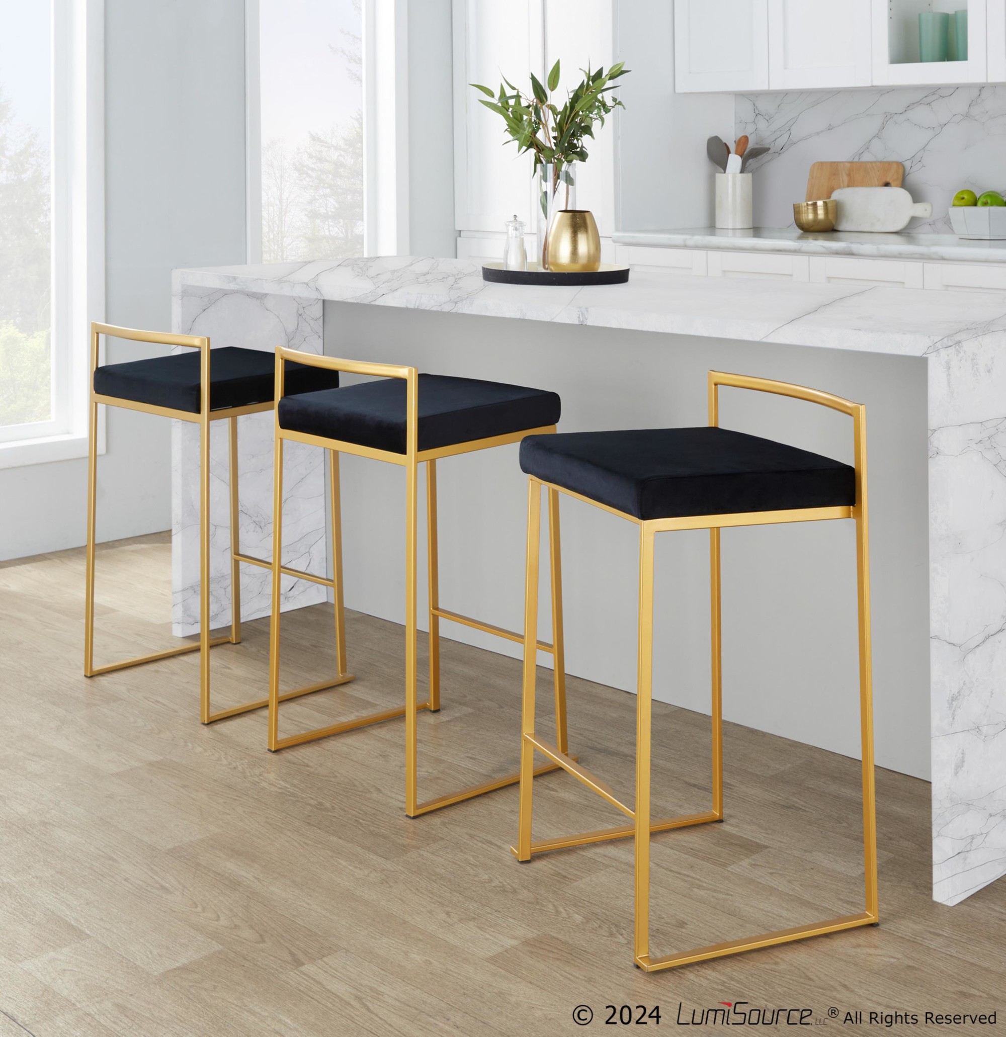 Fuji Gold Black Velvet Contemporary Counter Stools 26-Inch (Set of 2) 6 Fuji Gold Black Velvet Contemporary Counter Stools 26-Inch (Set of 2) - Image 6