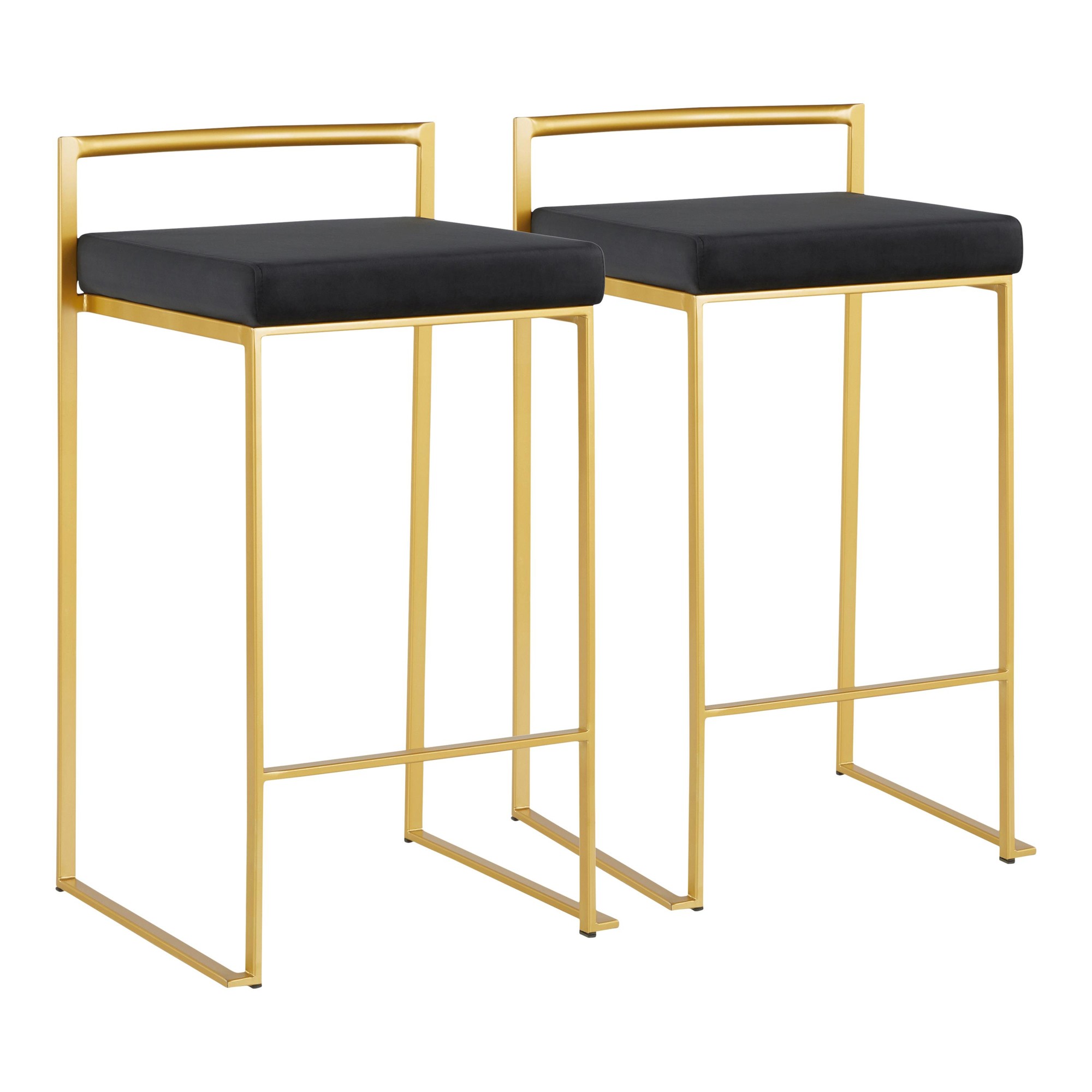 Fuji Gold Black Velvet Contemporary Counter Stools 26-Inch (Set of 2) 7 Fuji Gold Black Velvet Contemporary Counter Stools 26-Inch (Set of 2) - Image 7