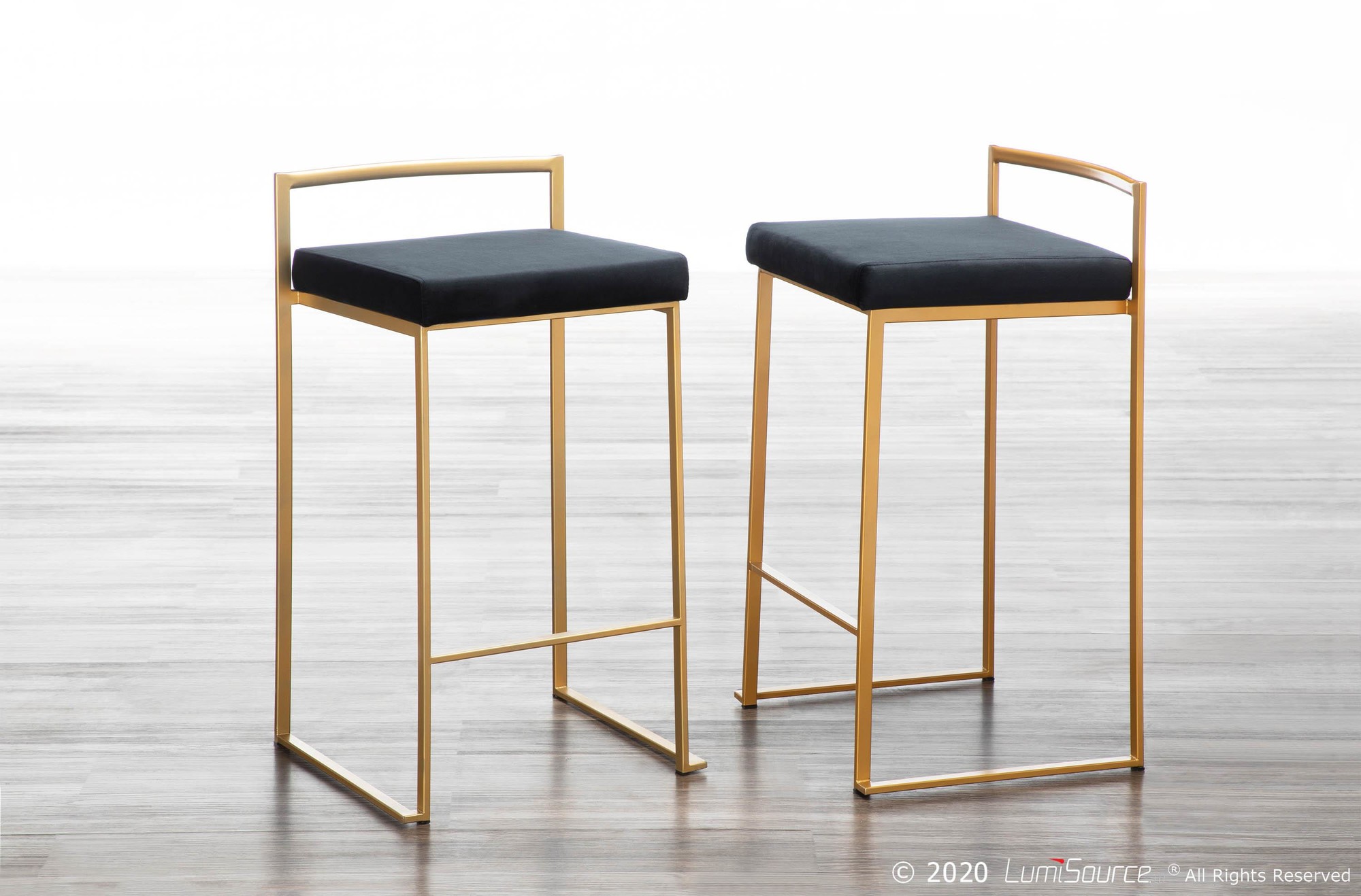 Fuji Gold Black Velvet Contemporary Counter Stools 26-Inch (Set of 2) 1 Fuji Gold Black Velvet Contemporary Counter Stools 26-Inch (Set of 2)