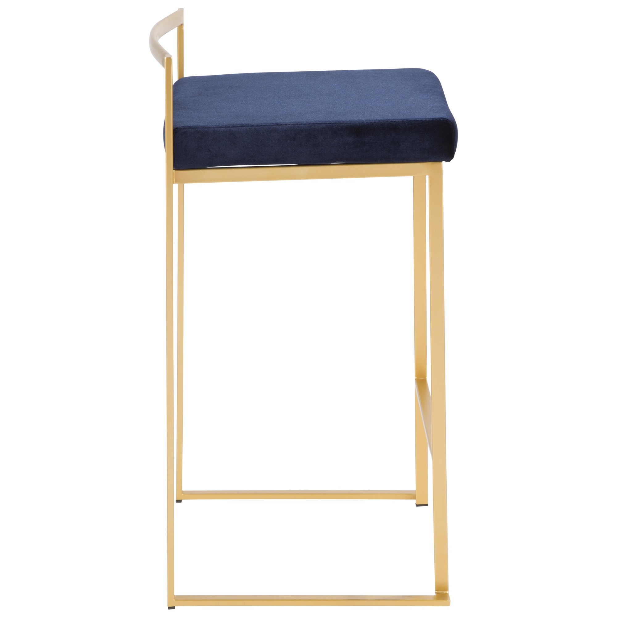 Fuji Gold Blue Velvet Glam Contemporary Counter Stool Set (Set of 2) 11 Fuji Gold Blue Velvet Glam Contemporary Counter Stool Set (Set of 2) - Image 11