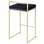 Fuji Gold Blue Velvet Glam Contemporary Counter Stool Set (Set of 2) 28 Fuji Gold Blue Velvet Glam Contemporary Counter Stool Set (Set of 2)