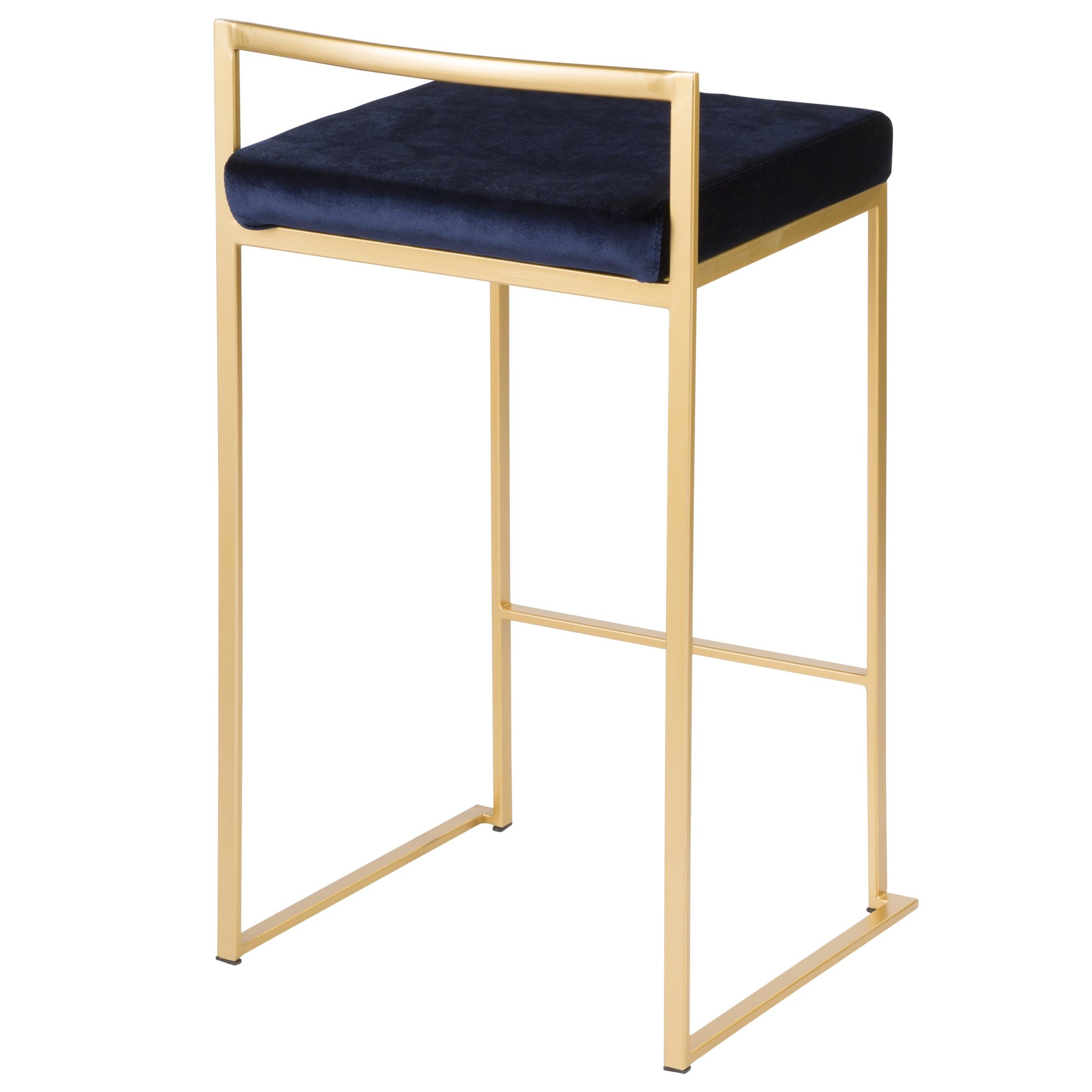 Fuji Gold Blue Velvet Glam Contemporary Counter Stool Set (Set of 2) 12 Fuji Gold Blue Velvet Glam Contemporary Counter Stool Set (Set of 2) - Image 12
