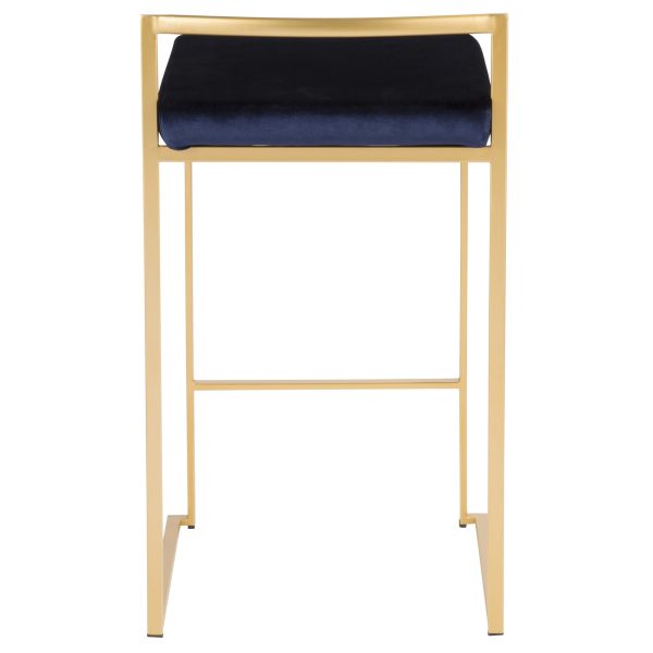 Fuji Gold Blue Velvet Glam Contemporary Counter Stool Set Set of 2 12