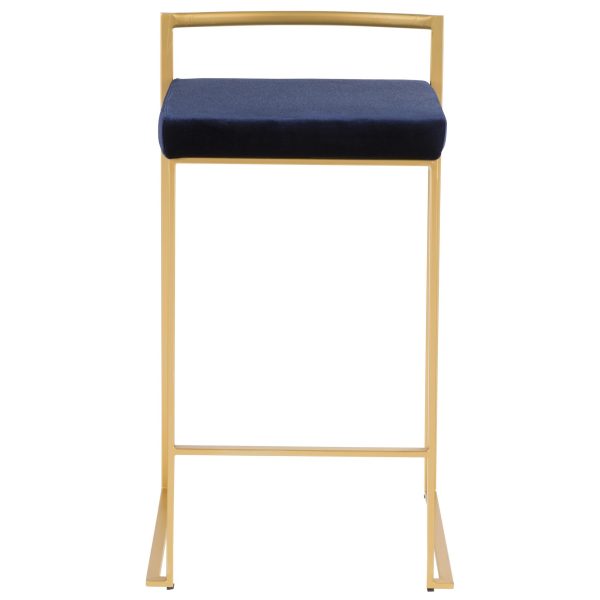 Fuji Gold Blue Velvet Glam Contemporary Counter Stool Set Set of 2 13