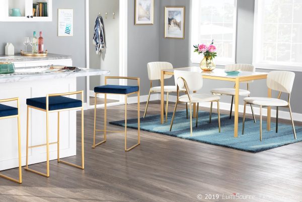 Fuji Gold Blue Velvet Glam Contemporary Counter Stool Set Set of 2 3