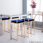 Fuji Gold Blue Velvet Glam Contemporary Counter Stool Set (Set of 2) 22 Fuji Gold Blue Velvet Glam Contemporary Counter Stool Set (Set of 2)