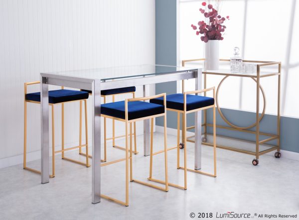 Fuji Gold Blue Velvet Glam Contemporary Counter Stool Set Set of 2 5