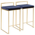 Fuji Gold Blue Velvet Glam Contemporary Counter Stool Set (Set of 2) 25 Fuji Gold Blue Velvet Glam Contemporary Counter Stool Set (Set of 2)