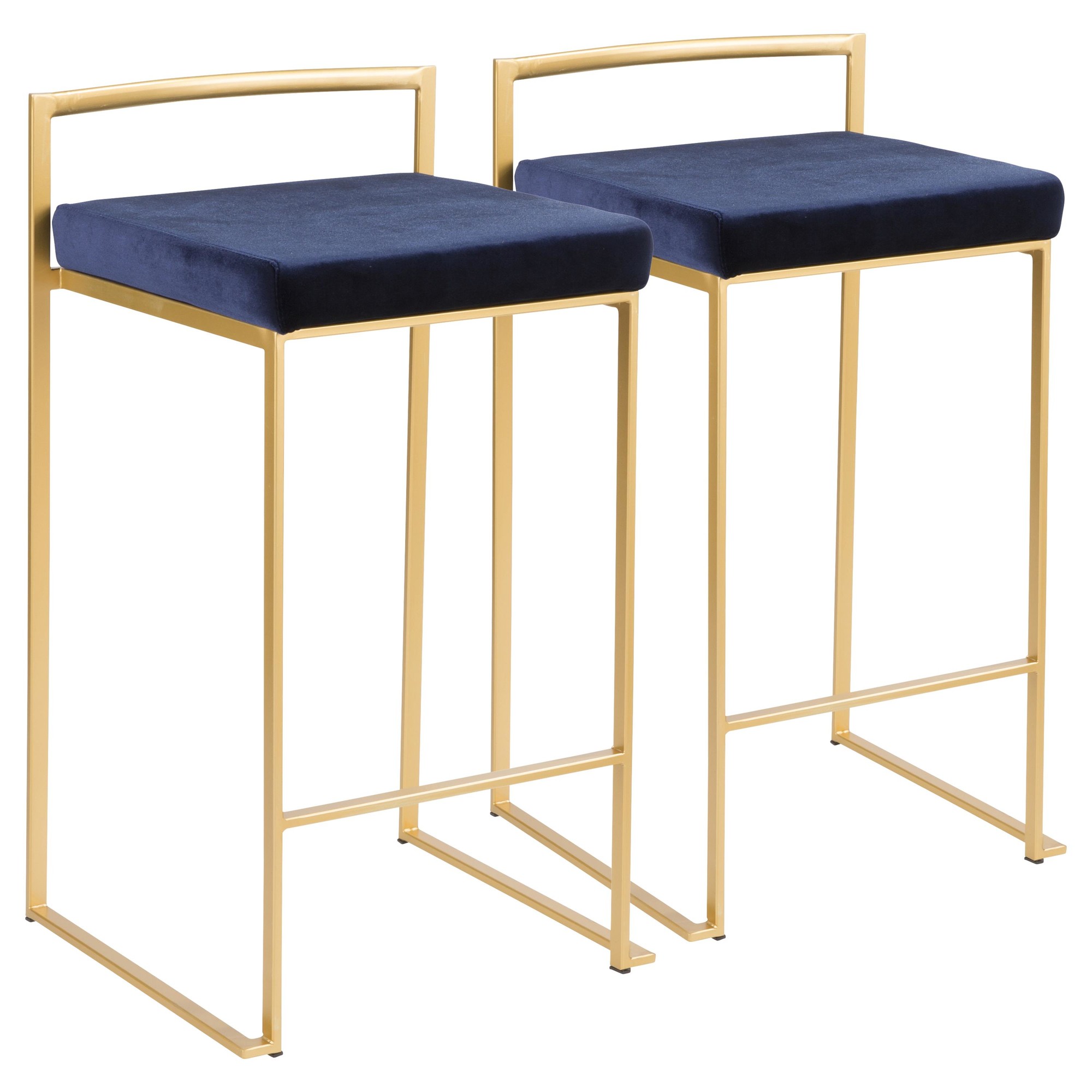 Fuji Gold Blue Velvet Glam Contemporary Counter Stool Set (Set of 2) 9 Fuji Gold Blue Velvet Glam Contemporary Counter Stool Set (Set of 2) - Image 9