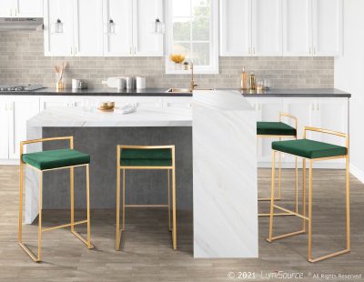 Fuji Gold Green Velvet Contemporary Stackable Counter Stool (Set of 2)