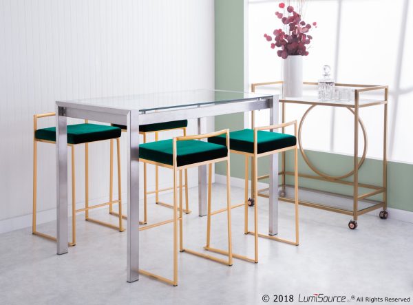 Fuji Gold Green Velvet Contemporary Stackable Counter Stool Set of 2 5