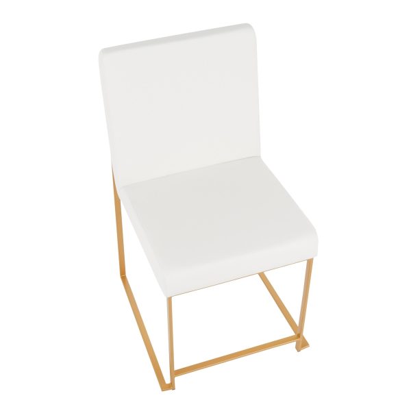 Fuji Gold High Back White Faux Leather Dining Chairs Set of 2 13