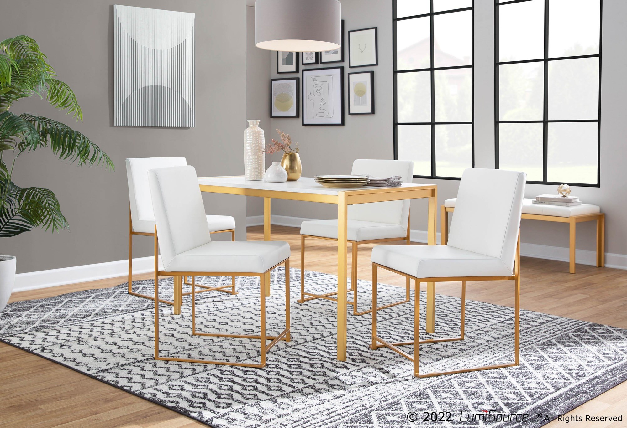 Fuji Gold High Back White Faux Leather Dining Chairs (Set of 2) 3 Fuji Gold High Back White Faux Leather Dining Chairs (Set of 2) - Image 3