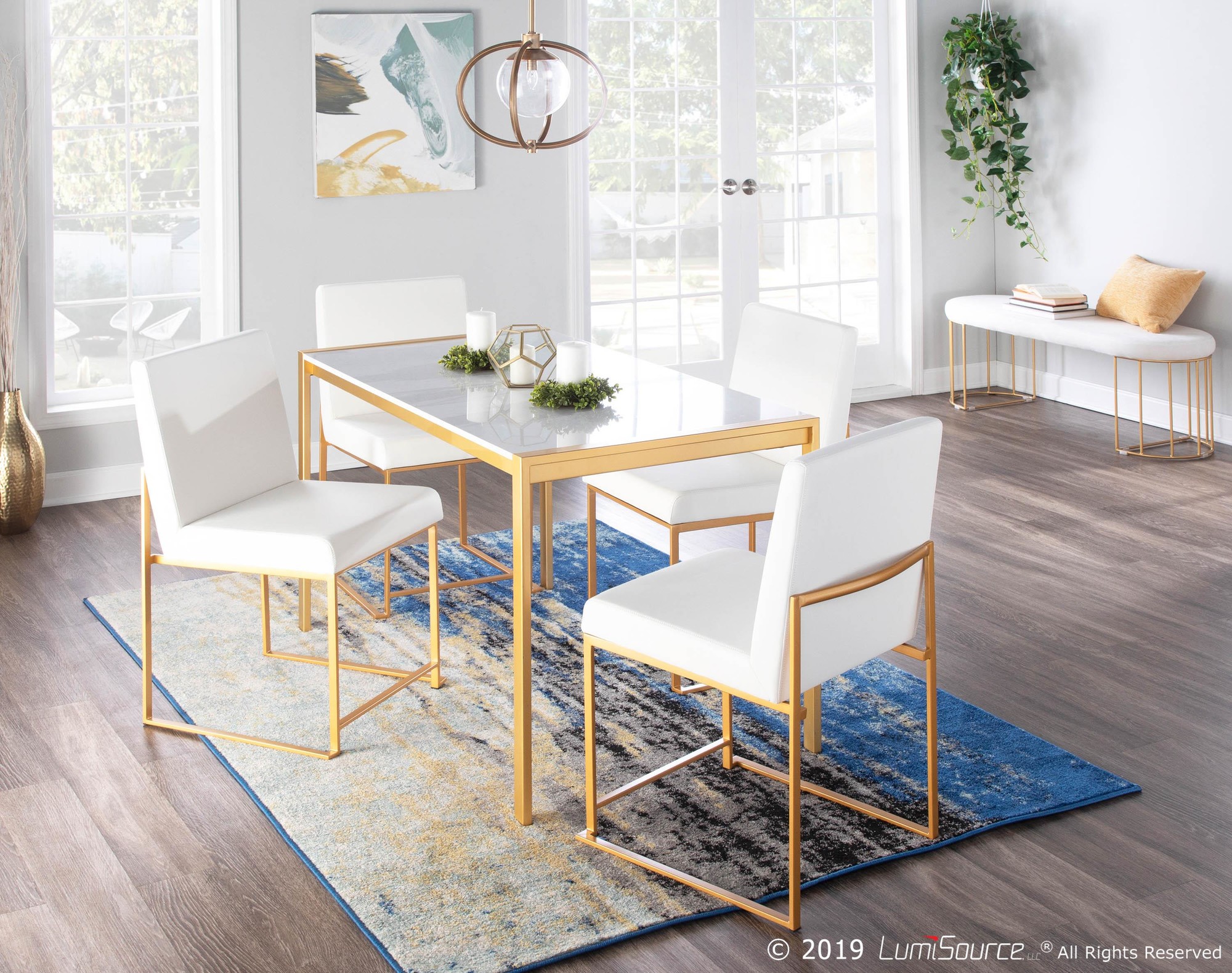 Fuji Gold High Back White Faux Leather Dining Chairs (Set of 2) 4 Fuji Gold High Back White Faux Leather Dining Chairs (Set of 2) - Image 4