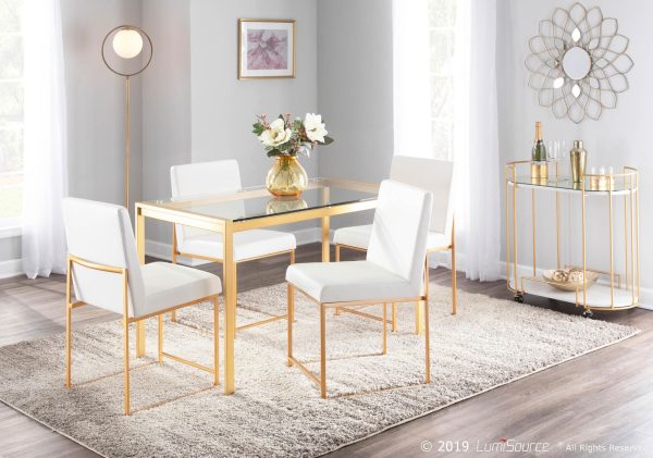 Fuji Gold High Back White Faux Leather Dining Chairs Set of 2 4