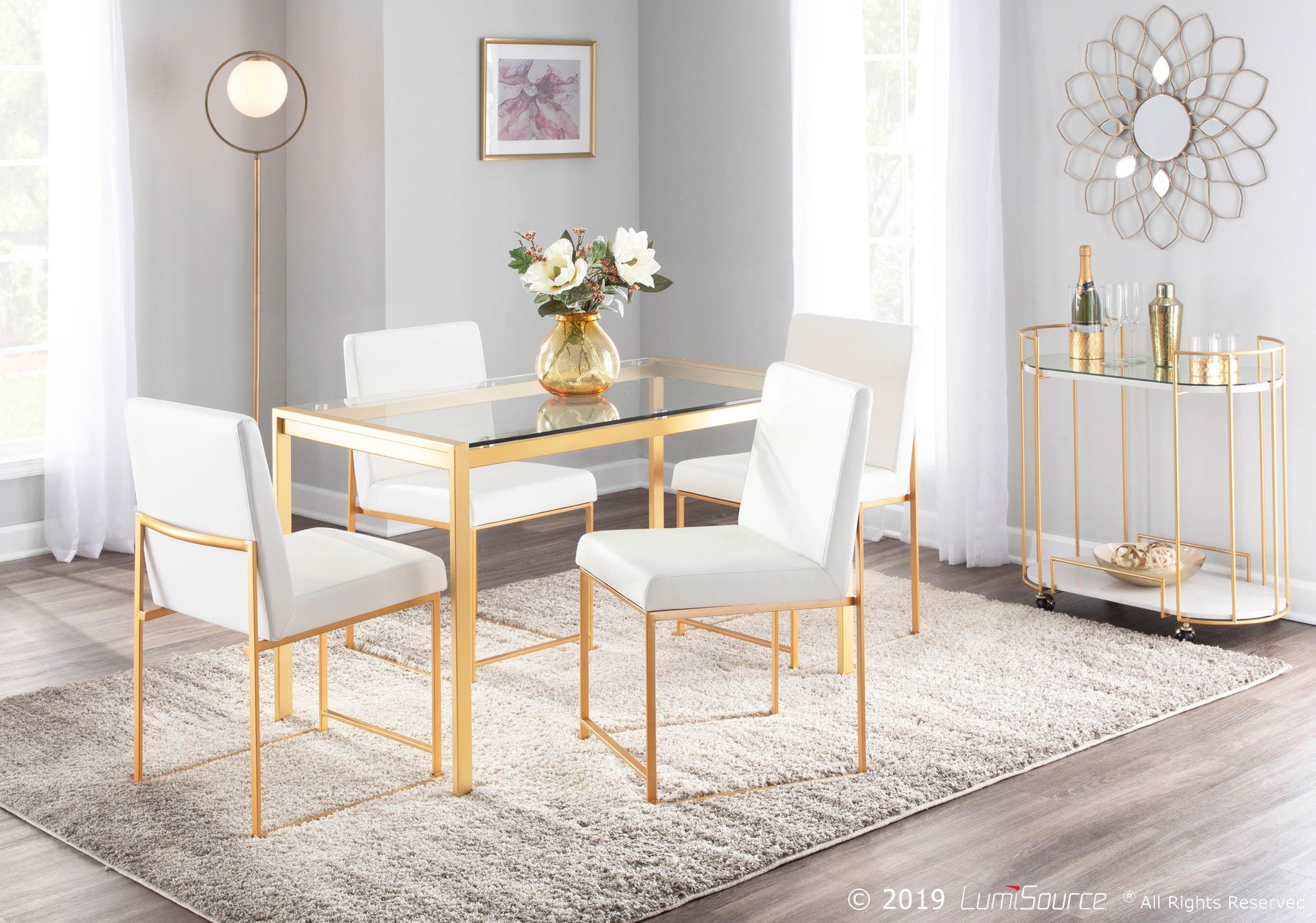 Fuji Gold High Back White Faux Leather Dining Chairs (Set of 2) 5 Fuji Gold High Back White Faux Leather Dining Chairs (Set of 2) - Image 5