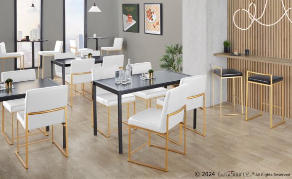 Fuji Gold High Back White Faux Leather Dining Chairs Set of 2 5