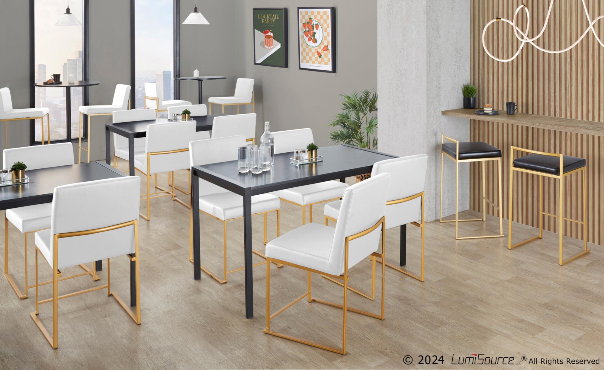 Fuji Gold High Back White Faux Leather Dining Chairs (Set of 2) 6 Fuji Gold High Back White Faux Leather Dining Chairs (Set of 2) - Image 6