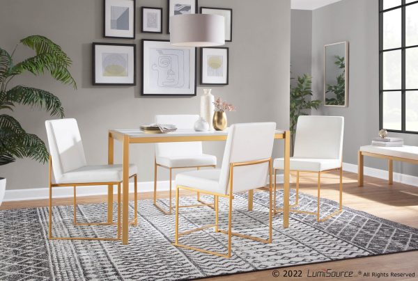 Fuji Gold High Back White Faux Leather Dining Chairs Set of 2