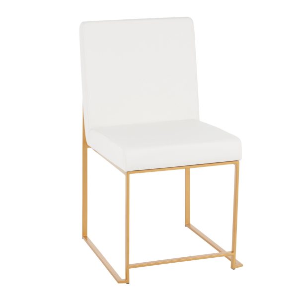 Fuji Gold High Back White Faux Leather Dining Chairs Set of 2 8