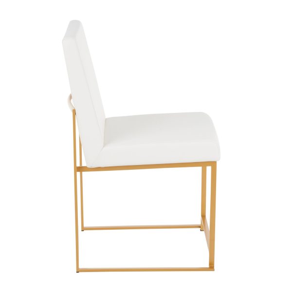 Fuji Gold High Back White Faux Leather Dining Chairs Set of 2 9