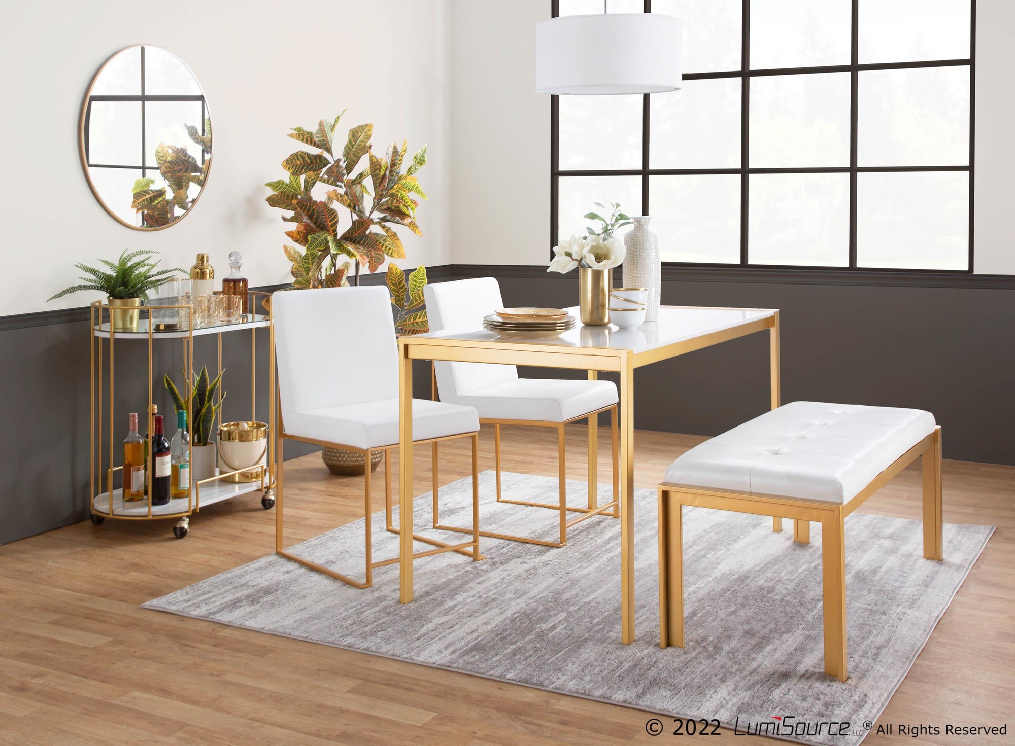 Fuji Gold Metal White Marble Contemporary Dining Table 2 Fuji Gold Metal White Marble Contemporary Dining Table - Image 2