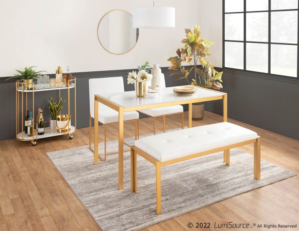 Fuji Gold Metal White Marble Contemporary Dining Table