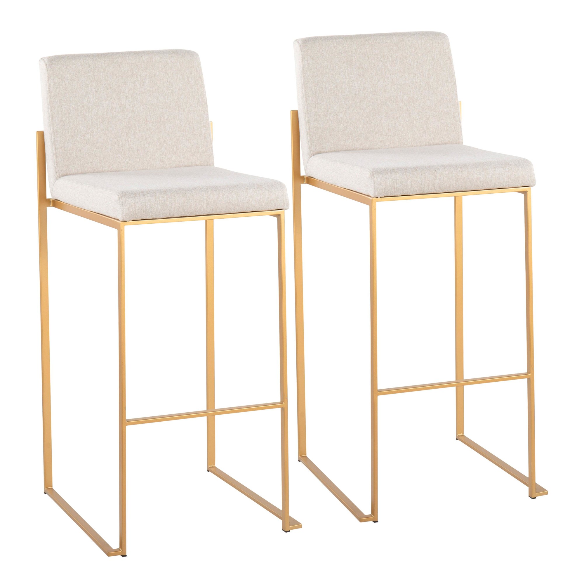 Fuji Gold Steel Beige Fabric Contemporary High Back Barstool (Set of 2) 2 Fuji Gold Steel Beige Fabric Contemporary High Back Barstool (Set of 2) - Image 2