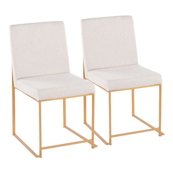 Fuji Gold Steel Beige Fabric Contemporary High Back Chairs Set of 2 1